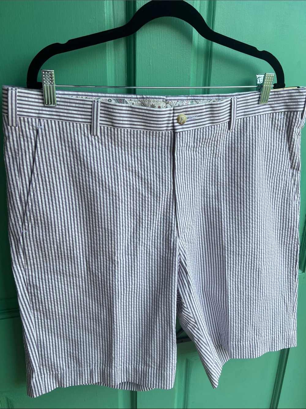 Berle Men's Seersucker cotton Stripe Shorts - White & lavender size 38 - New